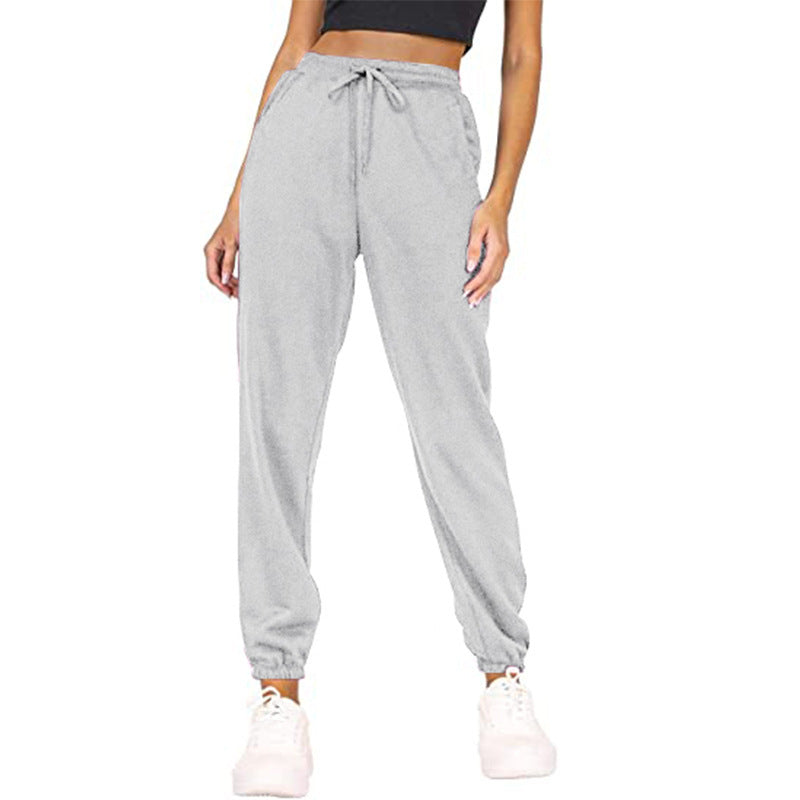 Wholesale Women's Solid Color fleece-lined Pants Casual Sports Jogging High Waist Loose Leg-toe Household Casual Pants